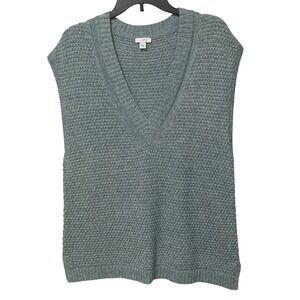 J Jill Womens Marled Green Textured V-Neck Sweater Vest M Ocean Core Grandpa